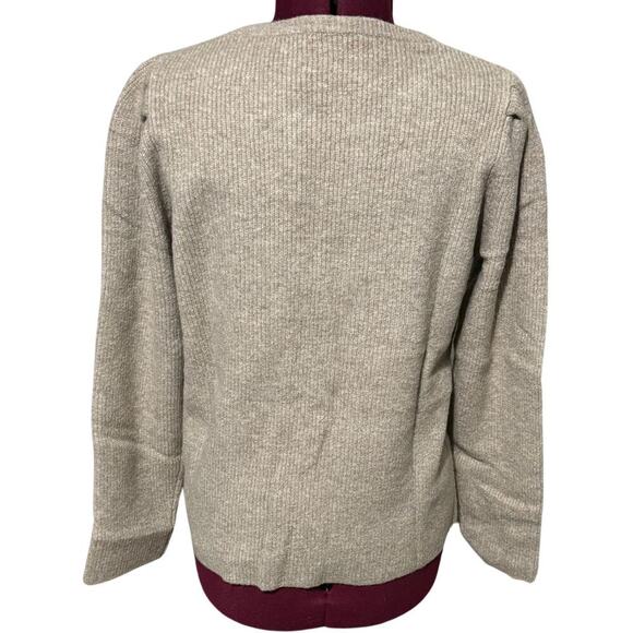 STITCHES & STRIPES Heathered Crew Neck Long Puff Sleeve Sweater Oatmeal Tan XL - Picture 4 of 7